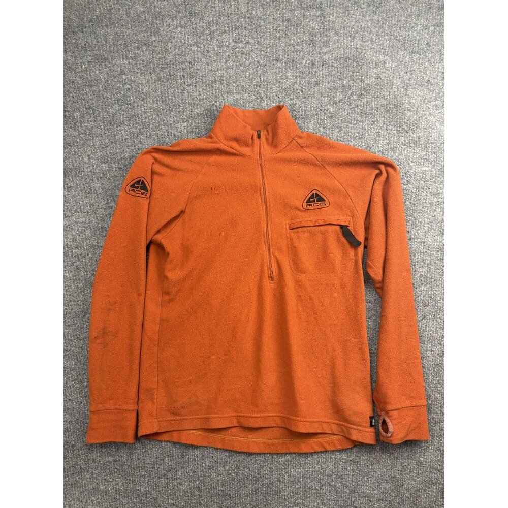 Nike ACG Therma-FIT Pullover Mens Medium Orange 1/4‎ Zip Fleece Hiking Top